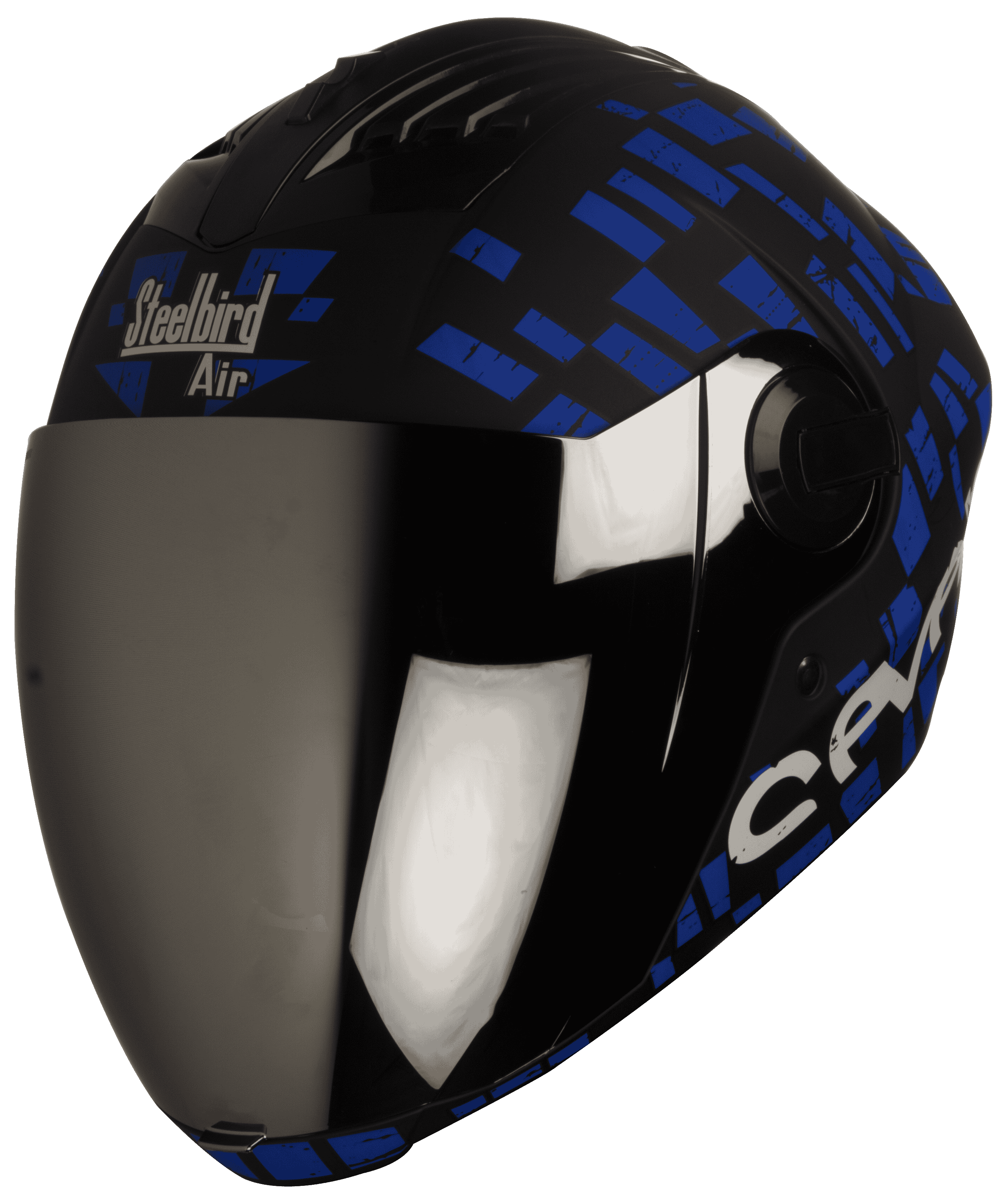 SBA-2 Seven Mat Black With Blue ( Fitted With Clear Visor  Extra Silver Chrome Visor Free)